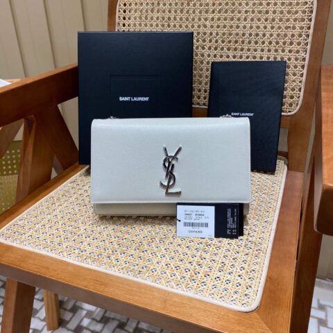 Saint laurent Ysl 𝑲𝒂𝒕𝒆 𝟮𝟰𝒄𝒎 链条包 354021白色球纹银扣