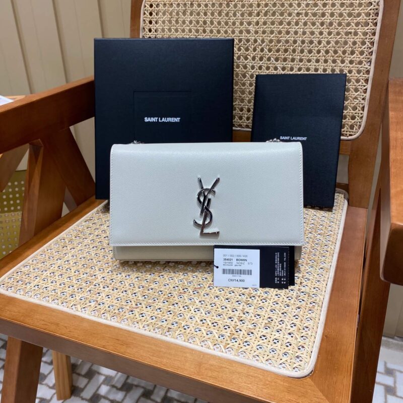 Saint laurent Ysl 𝑲𝒂𝒕𝒆 𝟮𝟰𝒄𝒎 链条包 354021白色球纹银扣