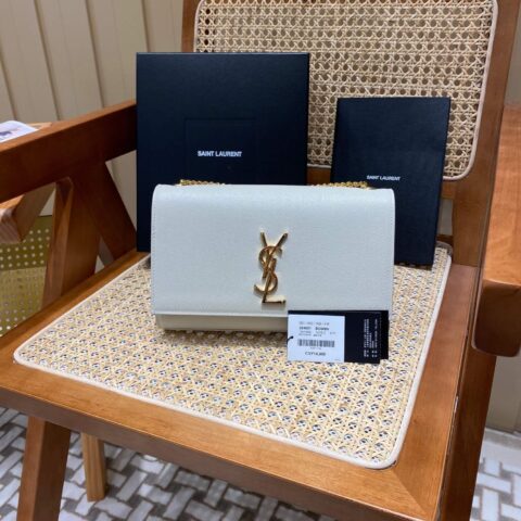 Saint laurent Ysl 𝑲𝒂𝒕𝒆 𝟮𝟰𝒄𝒎 链条包 354021白色球纹金扣