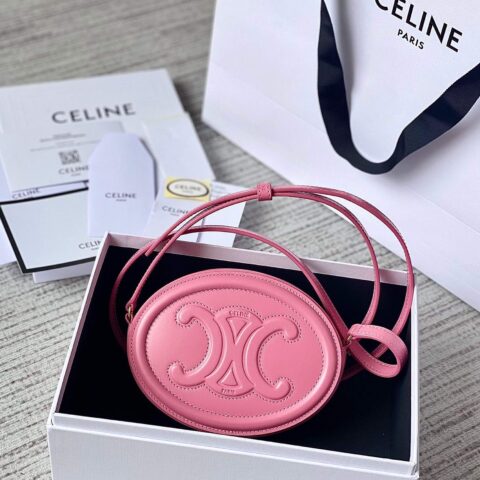 CELINE 光滑牛皮革斜挎椭圆形猪鼻子包 101703粉色
