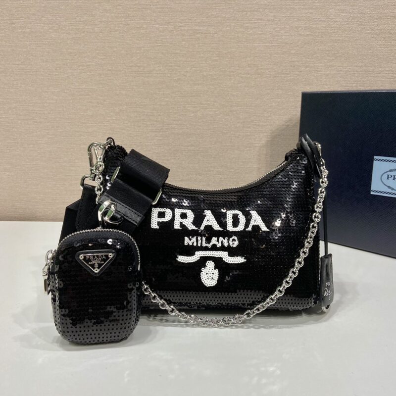 PRADA普拉达进口亮片三合一腋下包1BH204