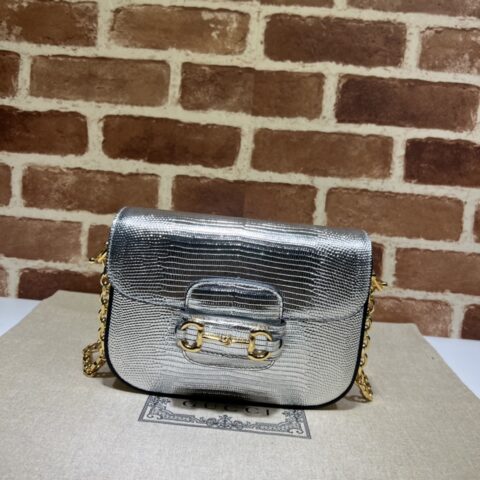 GUCCI古驰马衔扣1955系列蜥蜴皮迷你手袋675801
