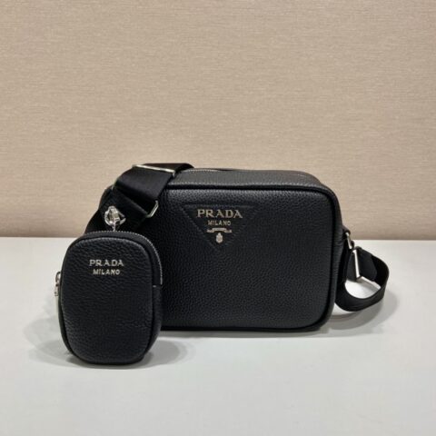 PRADA普拉达进口鹿皮纹牛皮斜跨包1BH182
