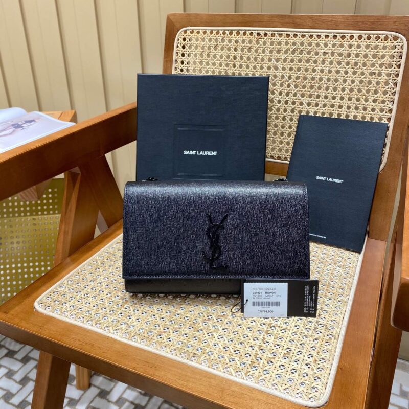 YSL 𝑲𝒂𝒕𝒆 𝟮𝟰𝒄𝒎 球纹斜挎链条包 黑色/黑扣