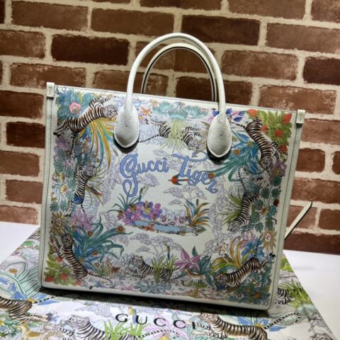 GUCCI古驰老虎印花白色托特包687827