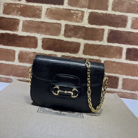 GUCCI古驰马衔扣1955系列蜥蜴皮迷你手袋675801