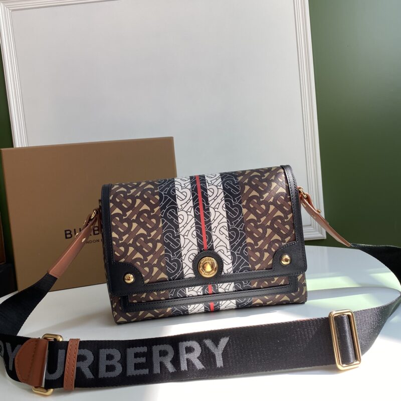 Burberry巴宝莉专属标识条纹环保帆布材质肩背包