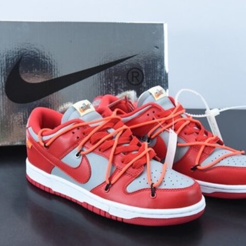 Off-White x NK Dunk OW灰红 联名低帮运动休闲板鞋 货号:CT0856-600