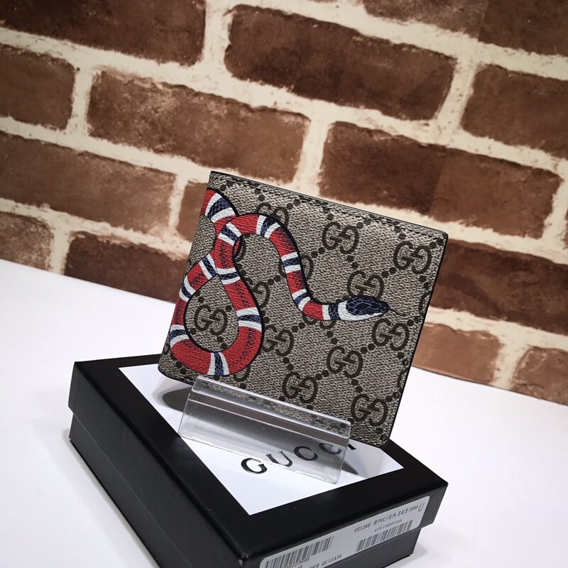 GUCCI古驰珊瑚蛇印花GG Supreme帆布钱包451268