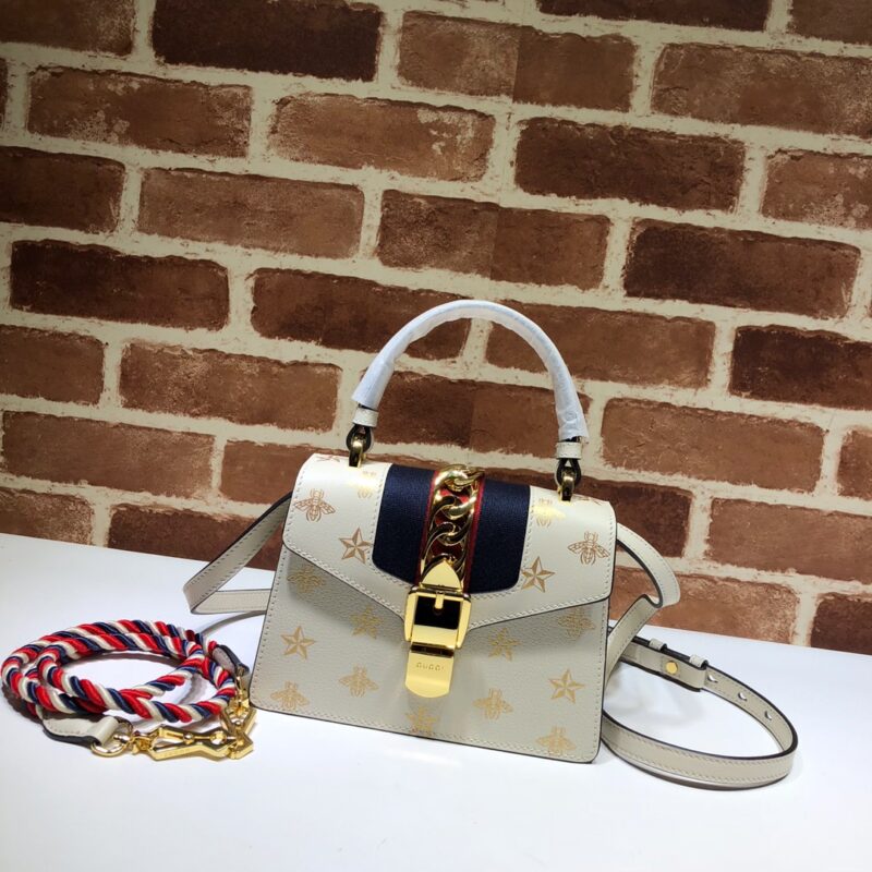 Gucci古驰Sylvie系列蜜蜂星星皮革迷你手袋470270