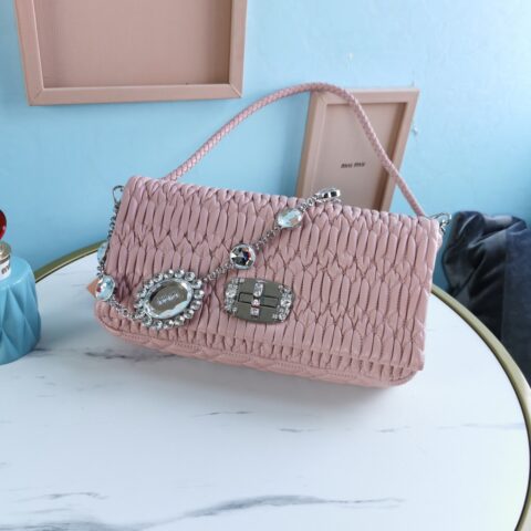 MIUMIU缪缪小提花皱褶凸纹压花钻石链条包5BD233