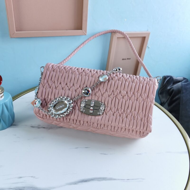 MIUMIU缪缪小提花皱褶凸纹压花钻石链条包5BD233