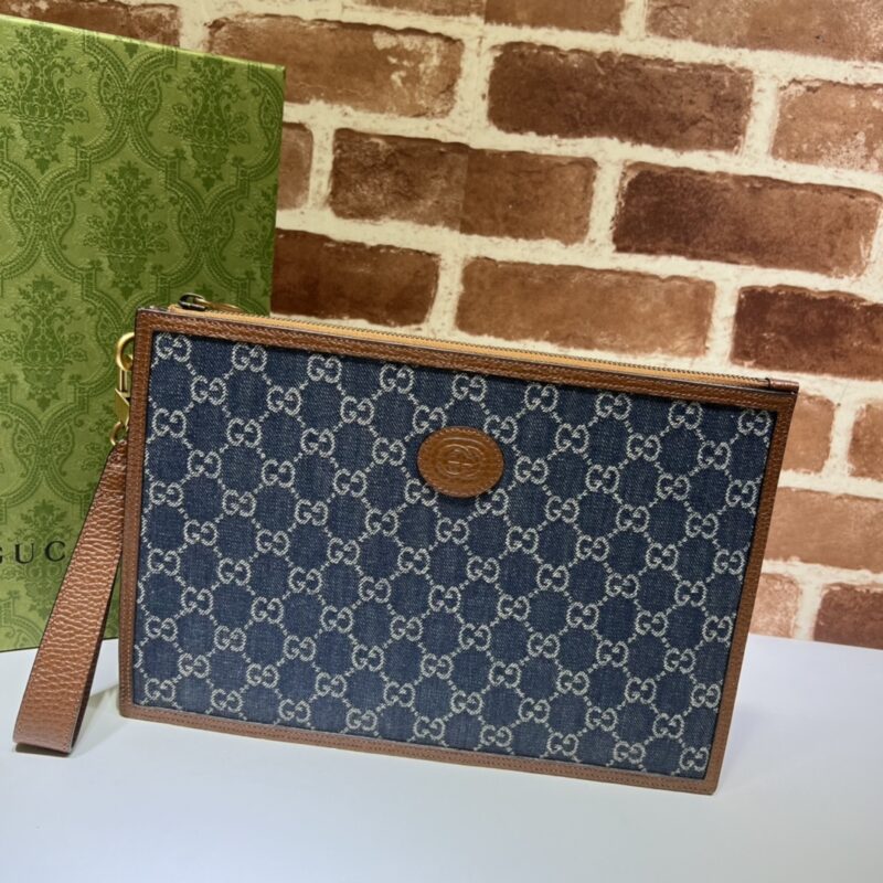 GUCCI古驰牛仔蓝布手拿包672953