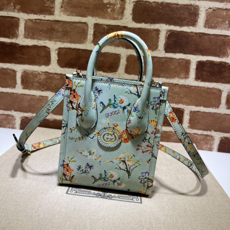 GUCCI古驰薄荷绿印花迷你托特包671623