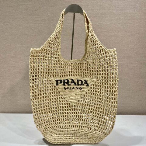 PRADA普拉达酒椰纤维托特包1BG424