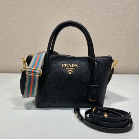 PRADA普拉达进口鹿皮纹牛皮双肩带手提包1BA111