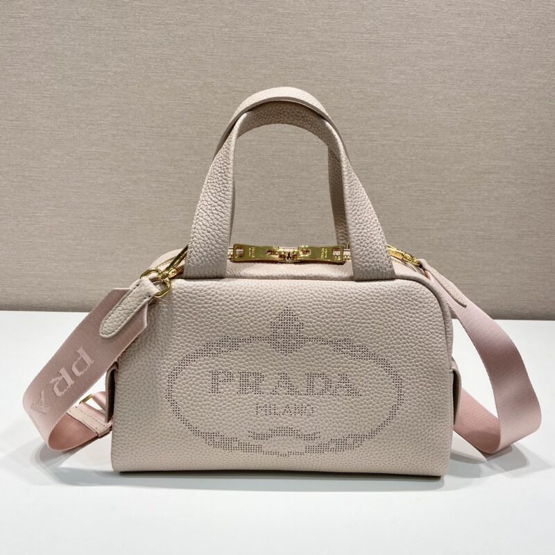 PRADA普拉达进口小牛皮雕花logo手提/斜跨包1BH078