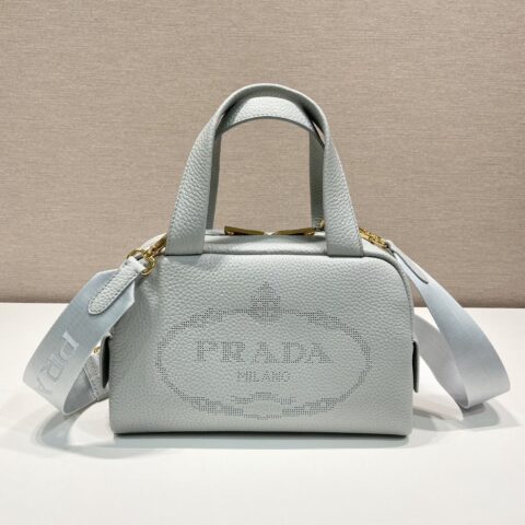 PRADA普拉达进口小牛皮雕花logo手提/斜跨包1BH078