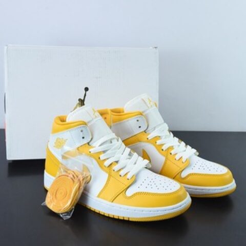 Air Jordan 1 Mid 白黄 中帮系列男女同款篮球鞋 货号:BQ6472-117
