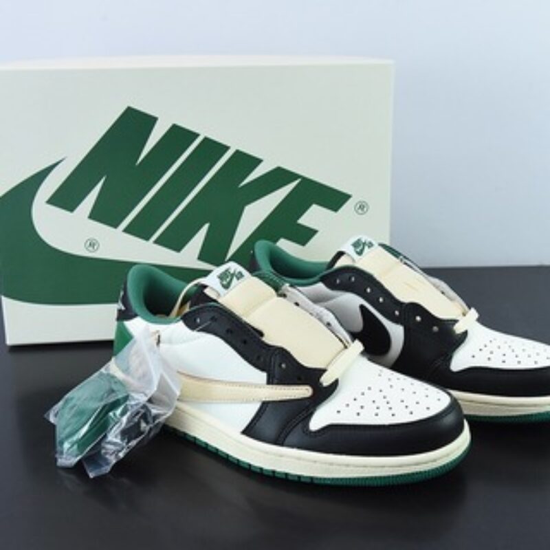 Travis Scott x NK Air Jordan 1 Low AJ1 TS倒钩低帮休闲板鞋 黑绿 货号：DM7866- 128