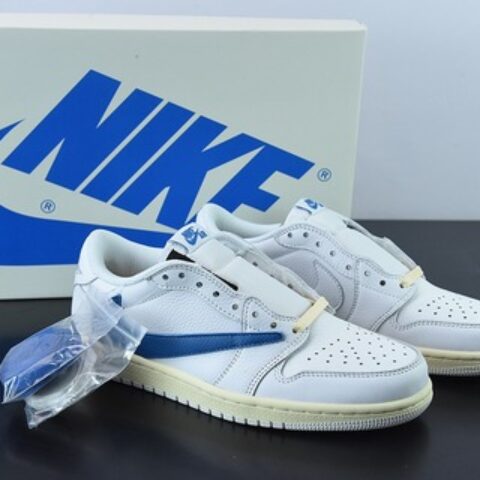 Travis Scott x NK Air Jordan 1 Low AJ1 TS倒钩低帮休闲板鞋 白蓝 货号:CQ3277-100
