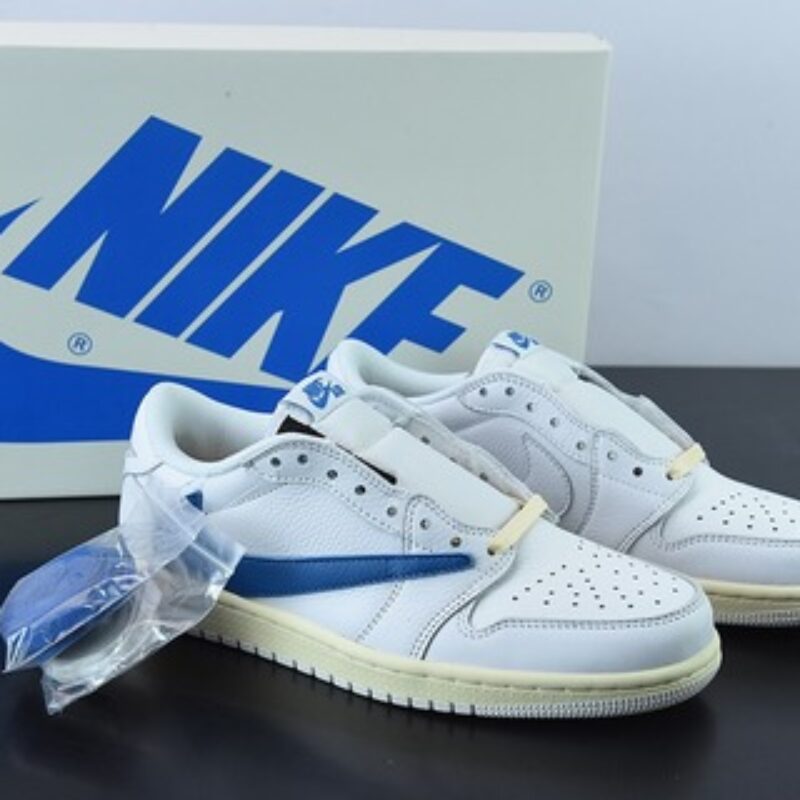 Travis Scott x NK Air Jordan 1 Low AJ1 TS倒钩低帮休闲板鞋 白蓝 货号:CQ3277-100