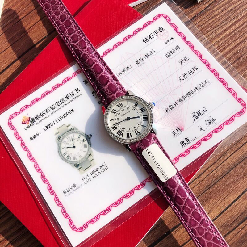 现货 Ronde de cartier(卡地亚伦敦)顶级版本圈口镶嵌54颗vs1.2真钻进口美洲鳄鱼皮