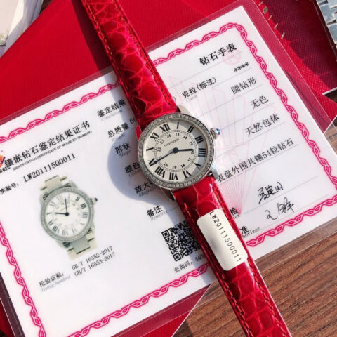 现货 Ronde de cartier(卡地亚伦敦)顶级版本圈口镶嵌54颗vs1.2真钻进口美洲鳄鱼皮
