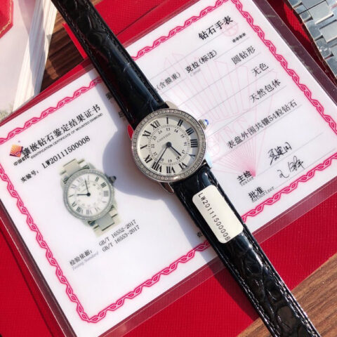 现货 Ronde de cartier(卡地亚伦敦)顶级版本圈口镶嵌54颗vs1.2真钻进口美洲鳄鱼皮