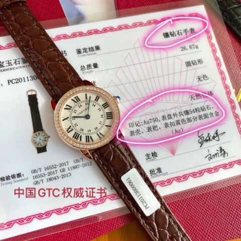 现货 Ronde de cartier(卡地亚伦敦)顶级版本圈口镶嵌54颗vs1.2真钻进口美洲鳄鱼皮