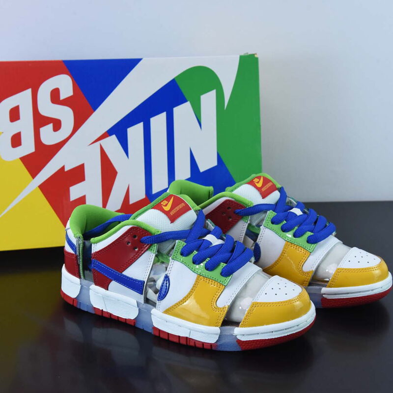 eBay x SB Dunk 红白黄绿切断彩色镂空 拼接低帮休闲板鞋 货号:FD8777-100