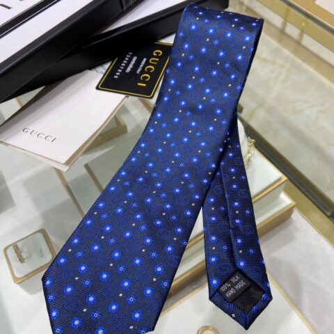GUCCI古驰100%顶级提花真丝GG花朵与波点领带