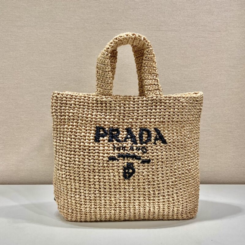 PRADA普拉达进口拉菲草纤维托特包1BG408