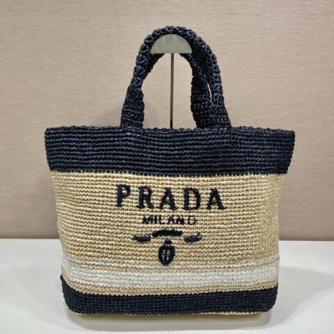 PRADA普拉达进口拉菲草纤维托特包1BG408