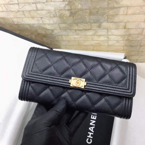 Chanel原单进口球纹二折钱夹 A80286黑色/金扣