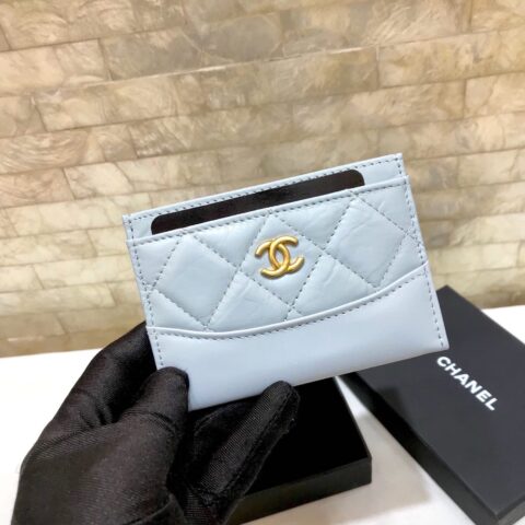 Chanel 新品 流浪包系列 胎牛皮拼色卡包 钱夹 A84386兰色