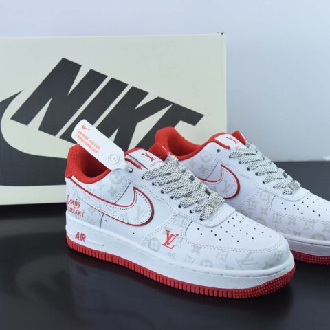 路易威登 LV x NK Air Force 1 07 LV8"White/Dark Grey/LV Monogram"空军一号老花白红”低帮休闲板鞋 DR9868-100