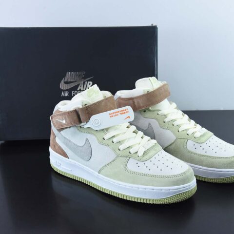 Nk Air Force 1'07 Mid 柠檬黄 棕灰色拼接 空军一号中帮休闲板鞋 货号:AL6896 558