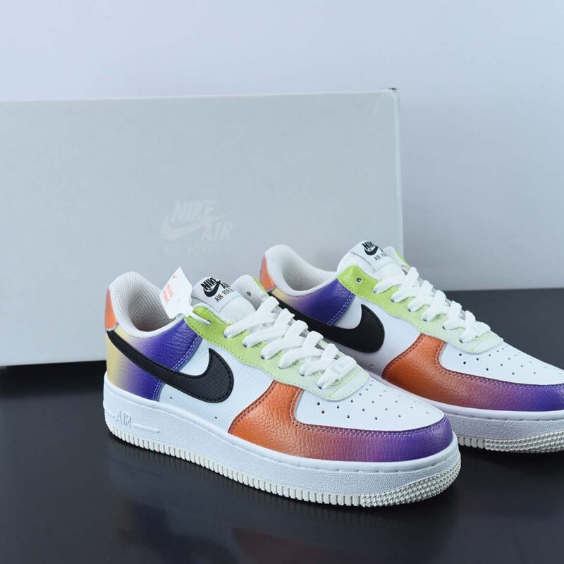 NK Air Force 1 '07 Low"White/Black-Bright Maroon"空军一号经典百搭休闲运动板鞋“皮革白黑渐变扎染”货号:FD0801-100