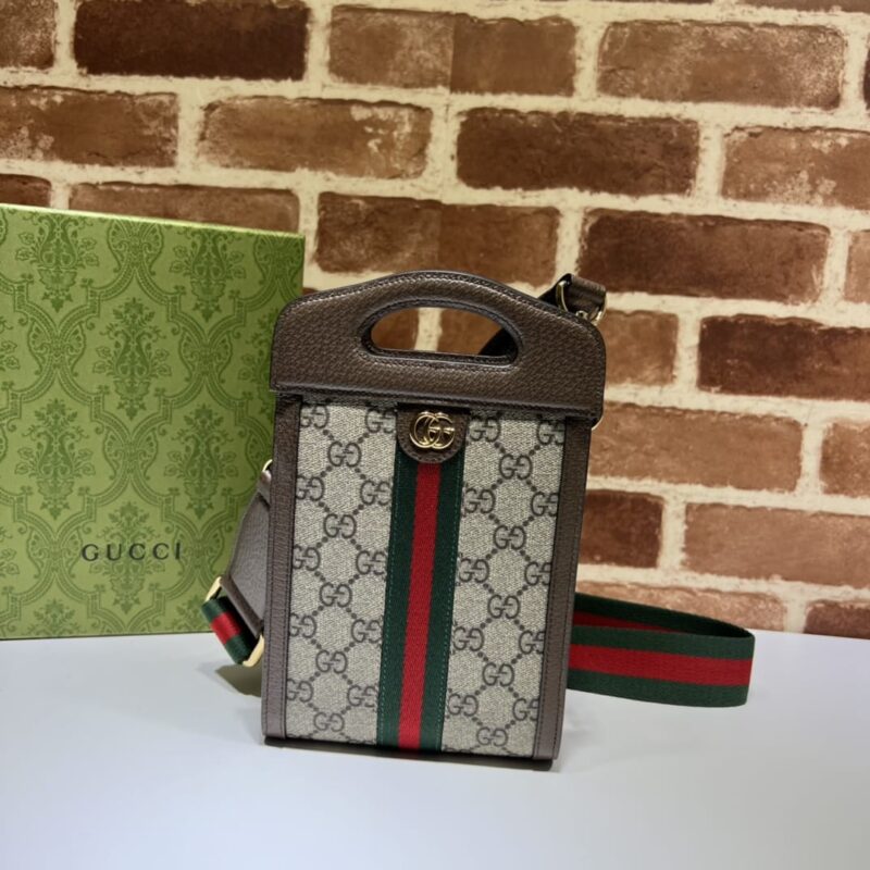 GUCCI古驰啡胶/红绿带小斜挎包699770