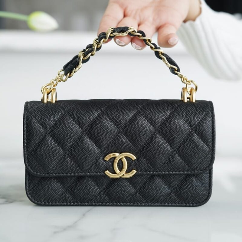 CHANEL 22K 新款链条Mini WOC手机包 AP3021黑色