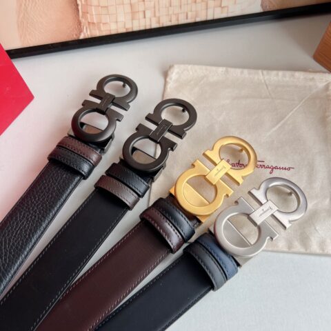 Ferragamo菲拉格慕 精致8字金属夹扣男士3.5cm腰带