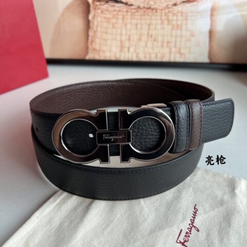 Ferragamo菲拉格慕 精致8字金属光面夹扣男士3.5cm腰带