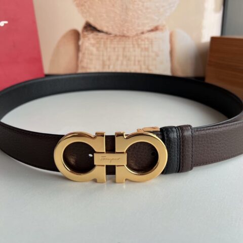 Ferragamo菲拉格慕 精致8字金属光面夹扣男士3.5cm腰带