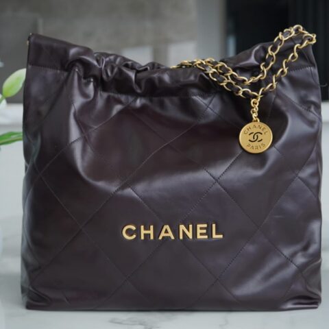 CHANEL 22 手袋 AS3261巧克力色/金扣