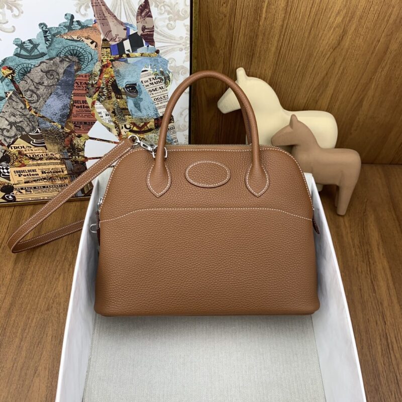 Hermès Bolide 31cm clemence Tc 37金棕 银扣
