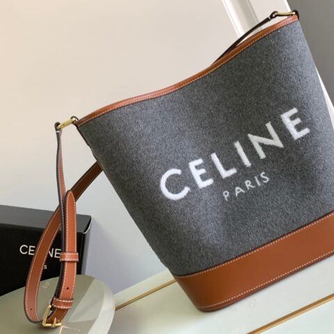 CELINE赛琳新款毛毡织物牛皮革中号水桶包191132
