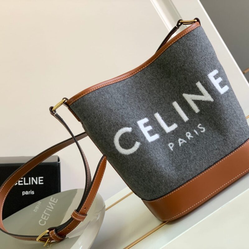 CELINE赛琳新款毛毡织物牛皮革nano小号水桶包191442