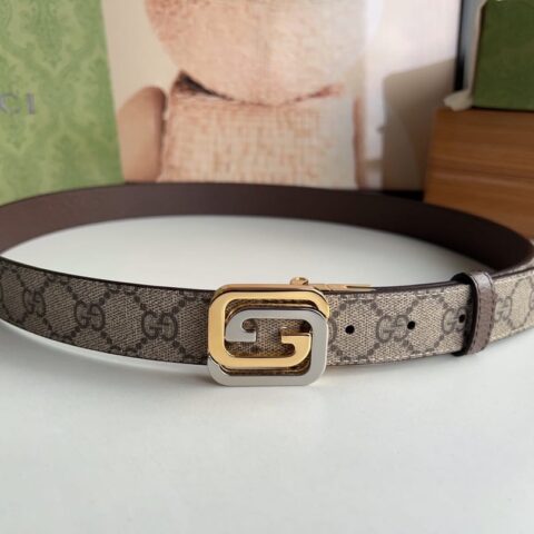 Gucci古驰    方形互扣式双G搭扣男士3.0cm腰带