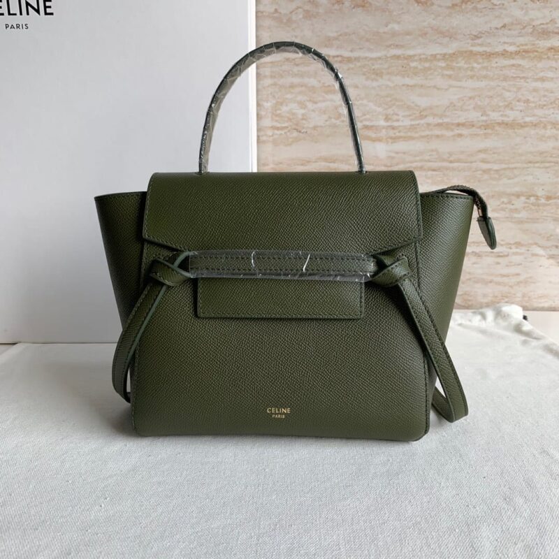 CELINE赛琳军绿色掌纹 BELT NANO粒面小牛皮手袋189003